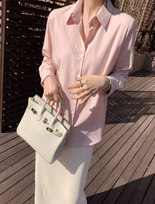 Jair Silky Basic Shirt Blouse (Light Pink, White, Beige, Mint, Sora)