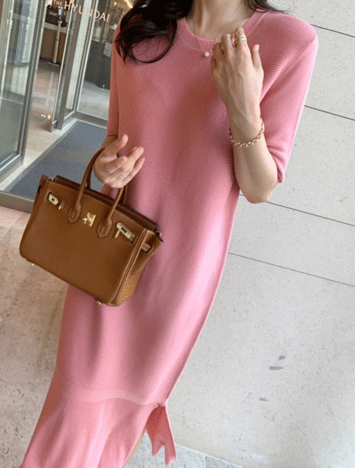 Same-day delivery* Roede Peplum Tantan Cool Knit Dress (Dark Pink, Brown)