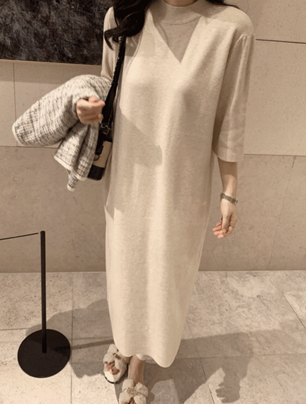 Moa half-neck soft knit 7-piece dress (light beige, gray, black)